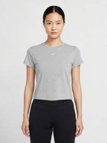 Nike Women's AS W NSW NK CHLL KNT CRP Short Sleeve T-Shirt Knit Collarless Short THF9539-063 - Grey - View 1