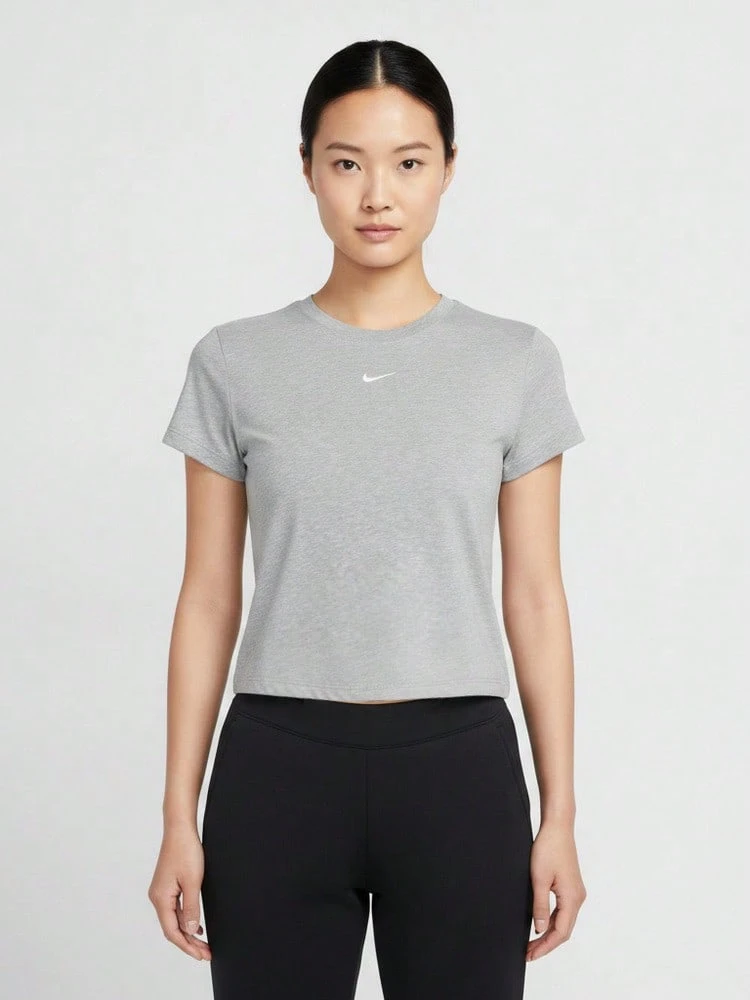 Nike Women's AS W NSW NK CHLL KNT CRP Short Sleeve T-Shirt Knit Collarless Short THF9539-063 - Grey - View 1