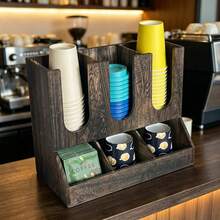 IDUK 1PC Wooden Coffee Capsule Storage Rack, Can Store Cups, Lids, Various Bagged Coffee Supplies, Suitable For Home Space And Coffee Shop Bar Display - Re-baked Color - View 4