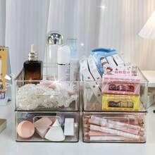 1/2 Piezas Caja Organizadora de Escritorio Apilable Transparente, Contenedor Multiusos de Gran Capacidad, Estuche de Almacenamiento a Prueba de Polvo para Artículos de Papelería, Cosméticos, Notas, Documentos de Papel & Artículos Varios Diarios, Ideal para Uso en el Hogar, Oficina y Escuela - transparente - Ver 5