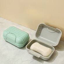 2pcs Portable Travel Soap Boxes With Lids + Bath Sponge, Draining Soap Holder, Bathroom Outdoor Soap Storage Container - Multicolor - View 2