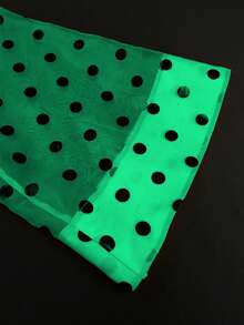 Plus Size Women's Green Polka Dot Print Tie-Front Mesh Top (No Bra Needed) Vacation - Green - View 8