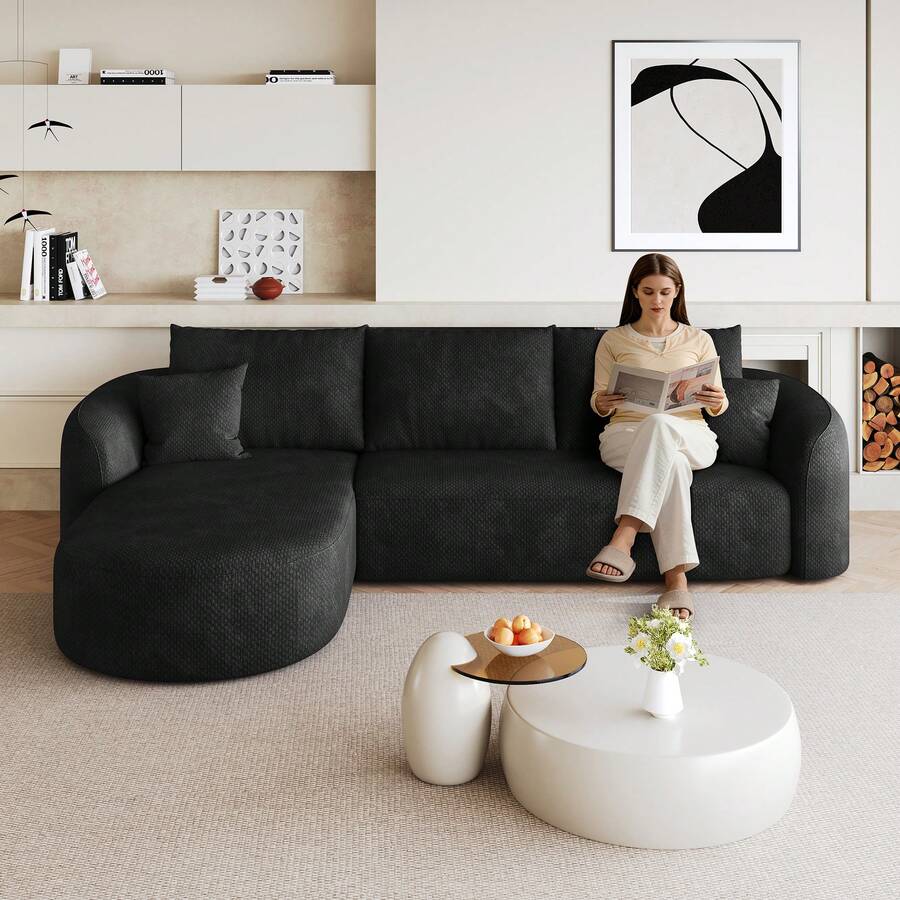 L Shape Corner Sofa Black 4 Seat - No Assembly Required - Black 4 Seat - View 1