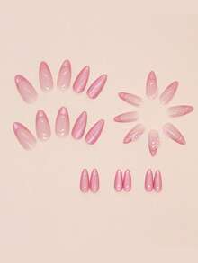 Spring/Summer Pink Cat Eye Sakura Handmade Nail Art, Sweet Atmosphere, INS Style Nails - Baby Pink - View 3