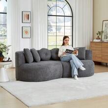 Two-Piece Modular Curved Chenille Sofa In Anthracite, Armless, Cashew-Shaped - Grey - View 5