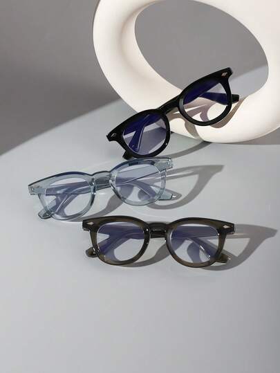 3 PCS Men's Casual Simple Square Glasses Frame Solid Color Lightweight Frame PC Material Clear Lens For Daily Commute Office With Glasses Box