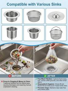 100/300pcs Disposable Kitchen Sink Filter Bags And Storage Box, Sink Drain Filter Mesh Bags, Elastic Mesh Sink Filter Bags, Sink Strainer, Fine Hair Filtration, Suitable For All Drains, Collect Kitchen Waste And Leftover Trash, Kitchen, Bathroom - White - View 3