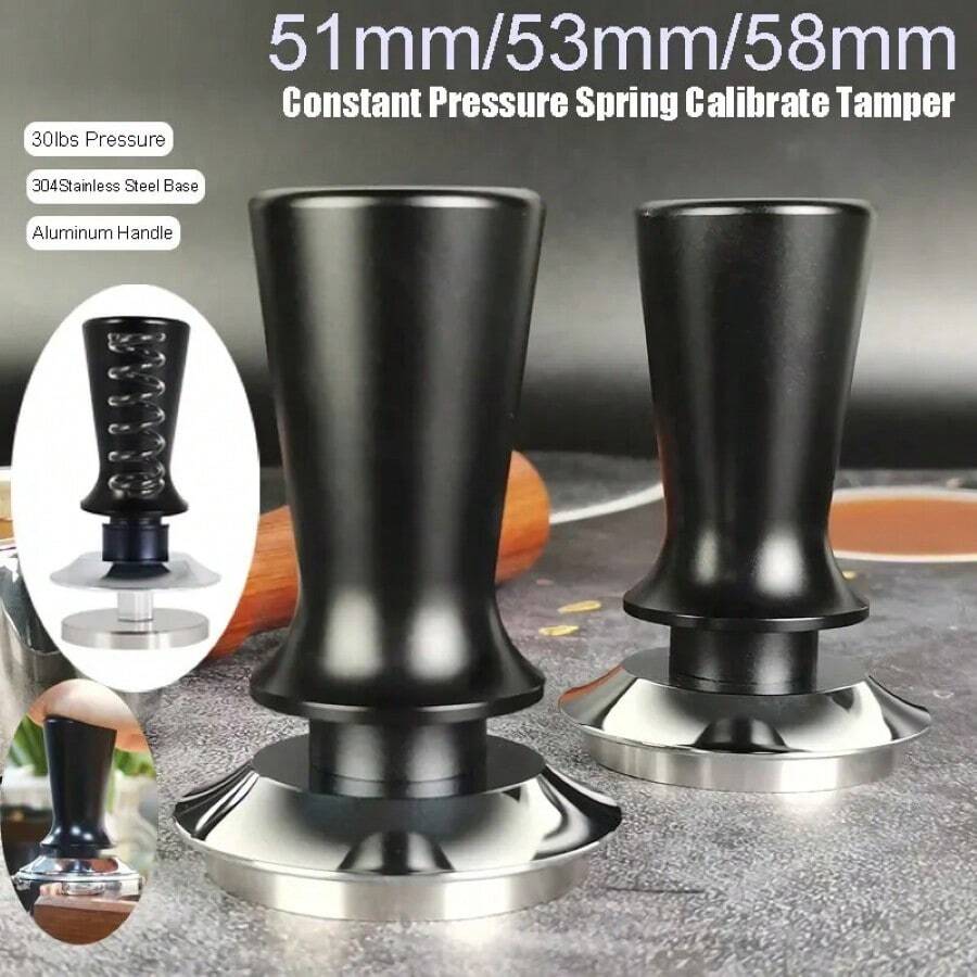 1pc 51mm Espresso Tamper Barista Coffee Tamper With Calibrated Spring Loaded Stainless Steel Tampers - Black - View 1
