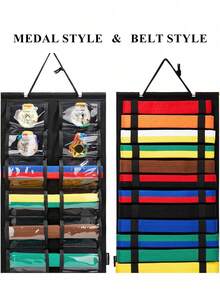 Wall-Mounted Martial Arts Belt Organizer, Portable Karate Belt Display Rack With Medal Hanging Bar, Lightweight Hanging Taekwondo Belt Display Stand, Suitable For Martial Arts Learners - Multicolor - View 5