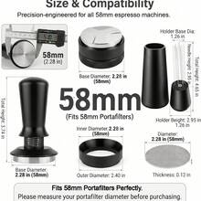 5pcs 51/53/58mm Espresso Accessories Set: Espresso Tamper, WDT Tool, Coffee Distributor, Puck Screen And Dosing Funnel, Suitable For 51mm Coffee Machine And Portafilter - Black - View 11
