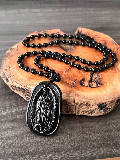 1 pieza Collar de cuentas de la Virgen de Guadalupe, collar largo de oración, adecuado para regalos de vacaciones, uso diario y eventos (sin decoloración, sin oxidación)