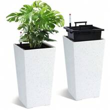 Tall Planters Set Of 2, Outdoor&Indoor Black Planter Pots, High Front Porch Planter Pots With Drainage Holes&Water Level Monitor&Inner Bucket, Automatic Watering - White-21.7 Inch - View 1
