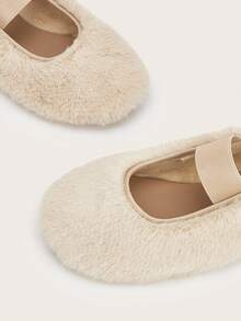 Women's Coffee Brown Cute Fuzzy Slip-On Ballet Flat Shoes, Warm For Winter - Apricot - View 4