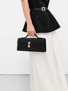 Women's Handbag, Rectangular Clutch, Embossed Pattern, Gold Metal Twist Lock, Large Capacity, Vintage Evening Party Daily Commute - Black - View 3