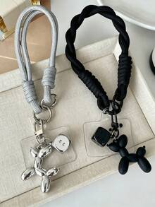 1pc Braided Rope Phone Wrist Lanyard, Balloon Dog & Dice Charm Anti-Lost Hand Strap With Transparent T Patch, Minimalist Phone Case Wrist Strap Accessory - Multicolor - View 1