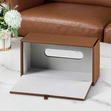 Magnetic PU Leather Tissue Box Cover, Italian Vintage Style Tissue Storage Box, Suitable For Bathroom Countertop, Bedroom Nightstand, Office Desk, Decorative And Storage Dual Use - View 3
