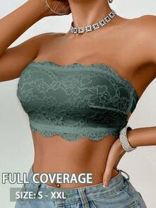 Women's Front Button Shell Edge Simple Slim Fit Casual Non-Wired Bra - Green - View 4