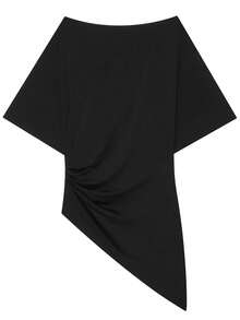 Asymmetric Tops For Women Ruched Black Short Sleeve Top Summer Ruffle Tops For Women Chic Casual Streetwear Tank Top - Black - View 6