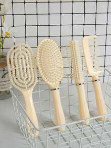 4pcs Cream Yellow Comb Set, Straight Comb, Cushion Brush, Curling Comb And Spiral Comb, Suitable For All Hair Types, Gift - Yellow - View 8