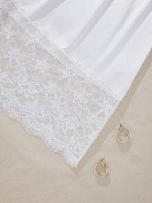 Plus-Size Women's Lace-Panel High-Waisted Mid-Length Petticoat: Comfortable Elastic Waistband, Versatile For Everyday Wear, Opaque Underskirt - White - View 8