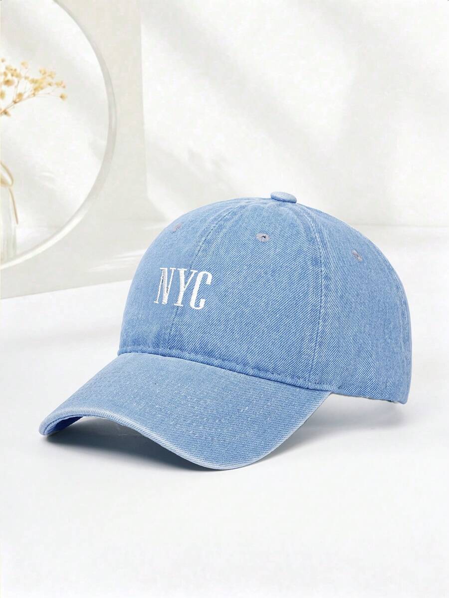 1件紐約刺繡棒球帽-中性款,可調節透氣後扣,復古紐約風格街頭帽 - 淺藍色 - 查看 1