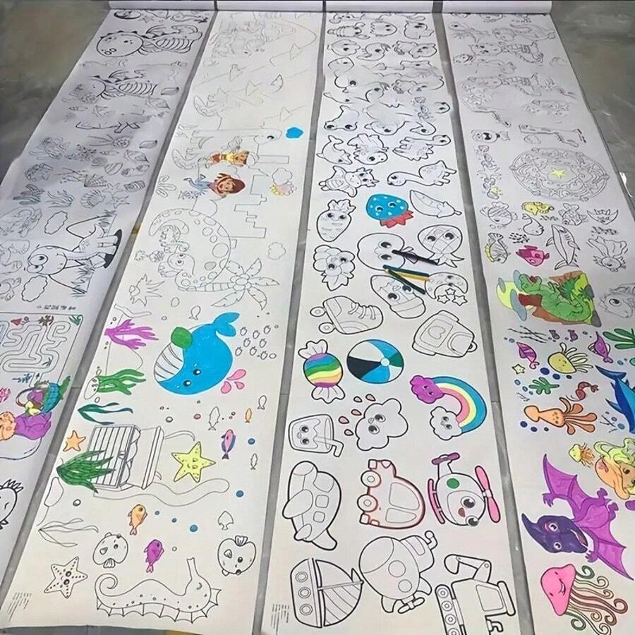 5 rollos de papel para garabatear, rollos de papel para dibujar extra largos, pergamino para grafiti, recortables, aptos para colorear y pintar, regalo de Año Nuevo, Halloween y Navidad - Blanco - Ver 1