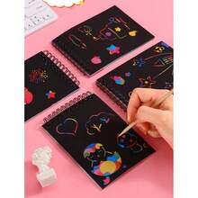 Art Paper Coil Scratch Art Book, Colorful Portable Scratch Painting, Creative Thickened, 1 Book With 8 Pages, Includes 1 Bamboo Pen, Student DIY Free-Hand Drawing Book, Educational And Fun, Doodle Art Scratch Painting Book, Multiple Styles Available - Multiple - View 7