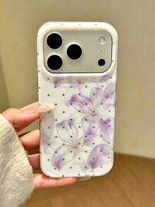 Aesthetic Cute Floral Pattern Laser Glitter Phone Case Compatible With IPhone 17ProMax 17Pro 17 16ProMax 16Pro 16 15 14 13 Pro Max, Fashion Star Soft Back Cover, Gift - Mauve Purple - View 4
