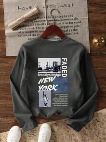 Tween Boy Graphic Print Crew Neck Long Sleeve T-Shirt, Autumn/Winter Top - Dark Grey - View 6