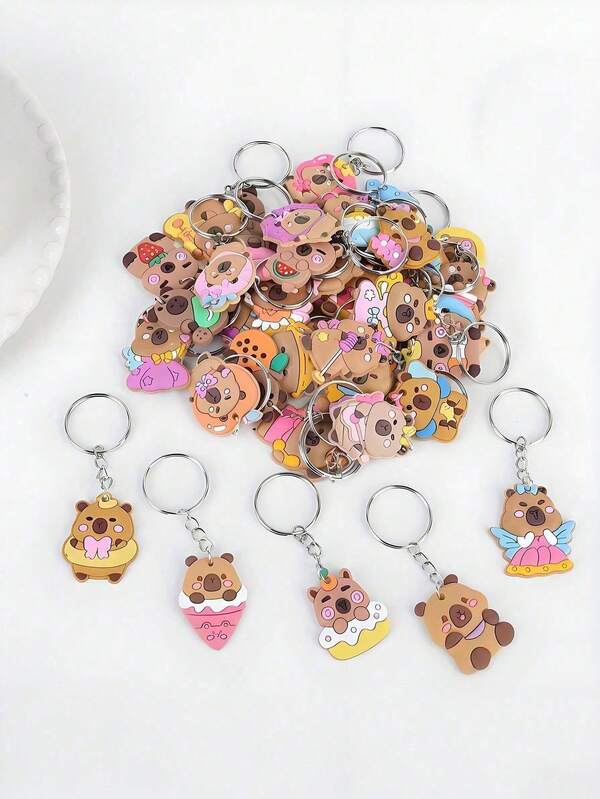 20pcs/1pc Cute Cartoon Capybara Keychain, PVC Animal Key Ring And Mini Bag Charm, Multi-Functional Backpack Decoration, Aesthetic Car Key Ring, Party Favor Small Gift, Suitable For Women, Children, Friends Birthday (Random Style)