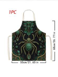 1pc/2pcs Vintage Halloween Green Gemstone Spider Apron, Dark Style Black Kitchen Apron, Faux Linen Printed Apron, Cooking Baking Grilling Apron, Gothic Style Holiday Party Home Decor Apron - Multicolor - View 18