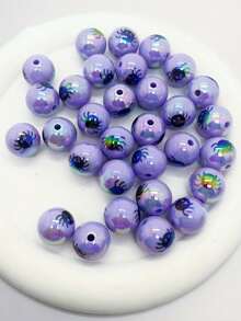 10pcs 16mm Halloween Themed UV Plated Acrylic Beads, Round & Square Loose Spacer Beads, DIY Craft Accessories For Jewelry Making, Party Decor Gift - Halloween Resin Beads - View 7