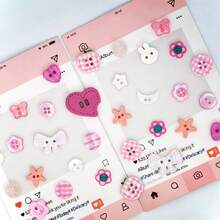 4/16/32/56/88/100Pcs Pink Mixed Resin Buttons, Heart Rabbit Flower Plaid Irregular Shaped Buttons, DIY Cream Glue Hair Clips Phone Case Handmade Decoration Accessories, Random Styles - Multicolor - View 10