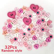 4/16/32/56/88/100Pcs Pink Mixed Resin Buttons, Heart Rabbit Flower Plaid Irregular Shaped Buttons, DIY Cream Glue Hair Clips Phone Case Handmade Decoration Accessories, Random Styles - Multicolor - View 14