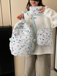 女款3件組背包、斜挎包和小包套裝，防水尼龍，多口袋，大容量，休閒甜美風，適合青少年女孩上學與日常出行 - 彩色 - 查看 10