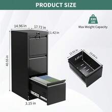 Mueble oficina archivero acero 3 cajones con candado para documentos A4 F4 Letter Legal, guardado  y ordenado de archivos - Negro - Ver 8