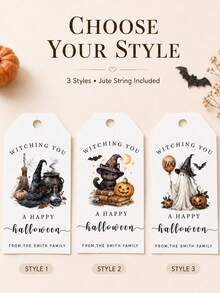 Custom Halloween Gift Tag, Spooky Personalized Greeting Card For Party Favor Bags And Gift Wrapping, Customized Witch Ghost Message Tag, Customizable Text Holiday Favor Label For Family, Friends, Trick Or Treat, Fall Party Gifts - Style a - View 3
