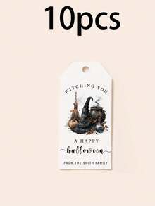 Custom Halloween Gift Tag, Spooky Personalized Greeting Card For Party Favor Bags And Gift Wrapping, Customized Witch Ghost Message Tag, Customizable Text Holiday Favor Label For Family, Friends, Trick Or Treat, Fall Party Gifts - Style a - View 22