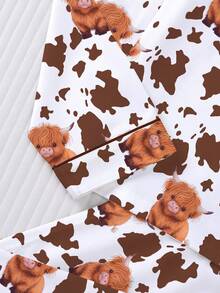 2pcs/Set Women's Pajama Set, Animal Cow Print, Autumn/Winter Women's Loungewear, Long Sleeve Lapel Top And Pants, Wearable Set - Multicolor - View 8