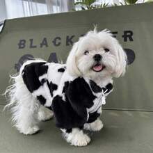 Dog Clothes Autumn/Winter Thick Warm Faux Fur Coat For Schnauzer, French Bulldog, Bichon, Teddy, Small And Medium-Sized Dogs, Cow Pattern - Black and White - View 9