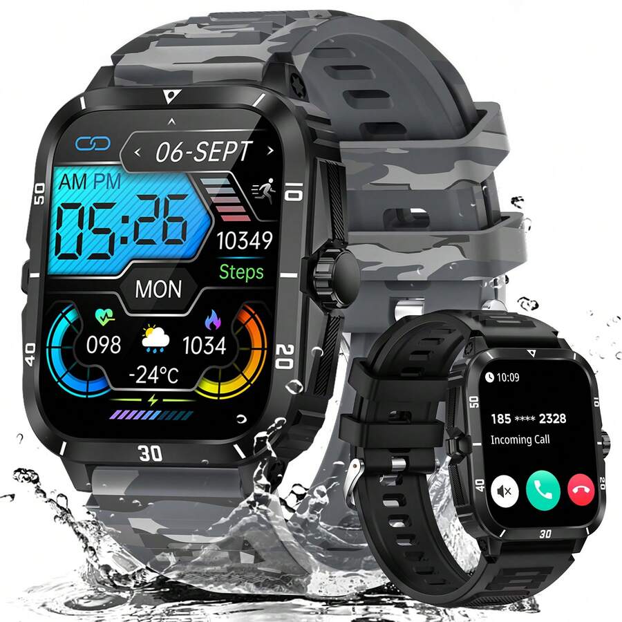 EIGIIS Smartwatch para hombres de 1,96 pulgadas, resistente al agua 3ATM, duradero, smartwatch deportivo con batería de 430mAh, monitoreo del sueño, función de llamada al aire libre, compatible con iOS y Android