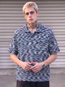 BLACKTOEXIT Men's Unisex Polo Collar Knit Top Short Sleeve Loose Casual Versatile Commute Gradient Color Spring Summer - Blue - View 4