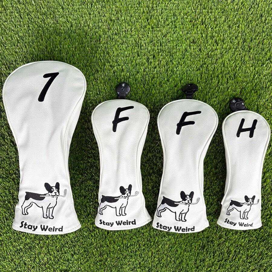 Sarung Kepala Stik Golf, Sarung Kepala Driver, Fairway, Hybrid, Blade, Mallet, Putter, Motif Anak Anjing Lucu, Bahan PU Premium, Aksesoris Golf - Putih - View 1
