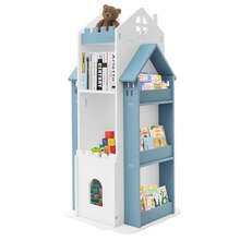 ZhdnBhnos Multi Functional Floor Standing Book Library Storage Rack Organizer Bookcase Children Rotating Bookshelf - Blue and White - View 1