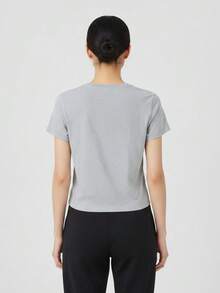 Nike Women's AS W NSW NK CHLL KNT CRP Short Sleeve T-Shirt Knit Collarless Short THF9539-063 - Grey - View 2