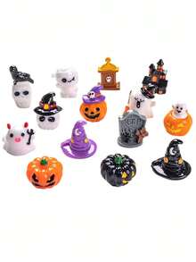 30pcs Novel Halloween Ghost Witch Hat Pumpkin Figurines, Mini Resin Decor For Halloween Theme Garden, Potted Plants And Ground Decoration, Party Decor, Home Decor Statue, Outdoor Statue, Cute Garden Decoration Accessories, Flower Pot Accessories, Halloween Decoration Gift, Easter Gift (Random) - A - View 4