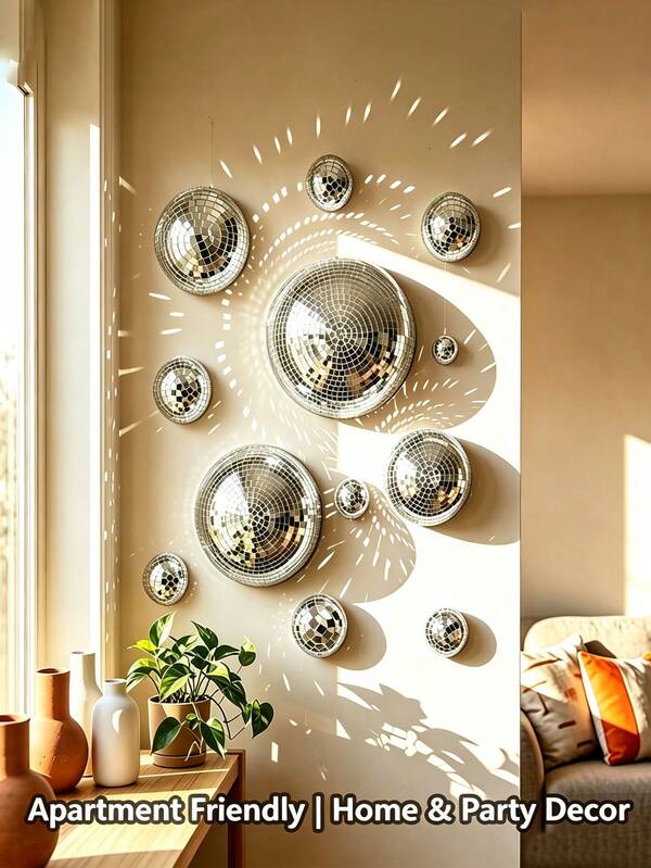 Mirror Disco Ball Wall Decor, Pink/Silver Light-Catching Hanging Ornament (70s Retro Party Style), Home Decoration, Creative Gift, Housewarming Gift. Blending Minimalist, Bohemian And Wabi-Sabi Styles, Exuding Elegance And Luxury, Suitable For Living Room Soft Furnishing. Ideal Gift For Women Or Mothers, Also A Unique Housewarming Gift.