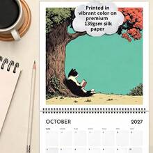 2027 Calendar: Cats And Books Spending Time Together Wall Calendar, 12 Months Double-Sided (Pages) Thick Paper, Funny Cat Theme Wall Calendar | Vibrant Color Design, Suitable For Personal Planning And Fun Office Home Decor - Single Piece - View 4