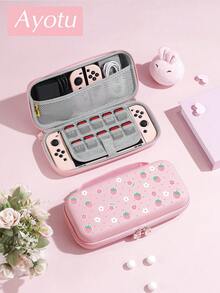 Ayotu Cartoon Strawberry & Dot & Flower Pattern Game Console Shell And Accessories Compatible With Switch/Switch OLED/Switch Lite, Includes Protective Case, Storage Bag, Dock Shell, Controller Protective Cover And More Styles To Choose From, Back To School Gift/Birthday Gift/Anniversary Gift. - View 3