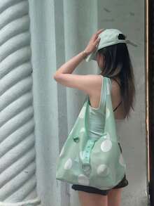日韓風小眾設計 INS 風色塊果凍包 白色波點拼色手提包 糖果色可愛時尚翻蓋通勤外出日常購物腋下單肩托特包 - 綠色 - 查看 5